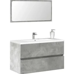 Armoire de bain avec miroir gris béton bois d'ingénierie vidaXL