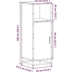 Armoire de bain chêne fumé 35x37,5x100cm bois d'ingénierie vidaXL