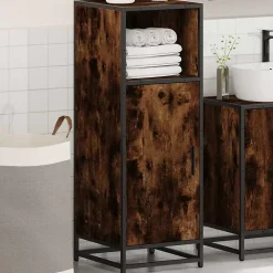 Armoire de bain chêne fumé 35x37,5x100cm bois d'ingénierie vidaXL