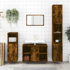 Armoire de bain chêne fumé 30x30x100 cm bois d'ingénierie vidaXL