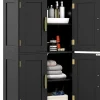 Armoire de Rangement de Salle de Bain, Armoire sur Sol avec 4 Portes, 2 Étagères Réglables et Détachables,60 x 30 x 110 CM (Noir)