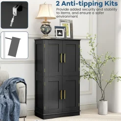 Armoire de Rangement de Salle de Bain, Armoire sur Sol avec 4 Portes, 2 Étagères Réglables et Détachables,60 x 30 x 110 CM (Noir)