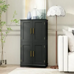 Armoire de Rangement de Salle de Bain, Armoire sur Sol avec 4 Portes, 2 Étagères Réglables et Détachables,60 x 30 x 110 CM (Noir)