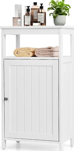 Armoire de Rangement Salle de Bain, Etagere avec Compartiment et Casier, 2 Etageres a Hauteur Reglable, 45x30x84cm (Blanc)