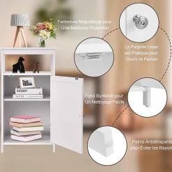 Armoire de Rangement Salle de Bain, Etagere avec Compartiment et Casier, 2 Etageres a Hauteur Reglable, 45x30x84cm (Blanc)