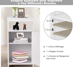 Armoire de Rangement Salle de Bain, Etagere avec Compartiment et Casier, 2 Etageres a Hauteur Reglable, 45x30x84cm (Blanc)