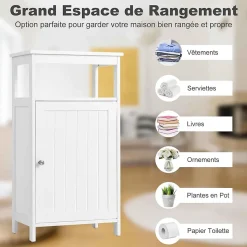 Armoire de Rangement Salle de Bain, Etagere avec Compartiment et Casier, 2 Etageres a Hauteur Reglable, 45x30x84cm (Blanc)