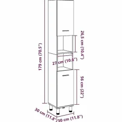 Armoire de salle de bain vieux bois 30x30x179cm bois ingénierie vidaXL