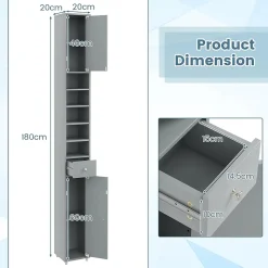 Armoire de Salle de Bain Haut avec 2 Portes 1 Tiroir 5 Etageres Reglables Dispositif Anti-basculement Meuble Colonne Rangement
