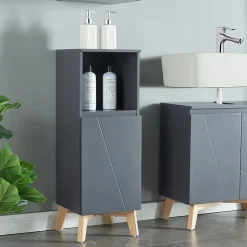 Armoire de salle de bain Overath 86 x 30 x 30 cm gris effet bois en.casa