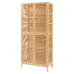 Armoire de salle de bain Raurgela bambou 180 x 80 x 40 cm naturel en.casa