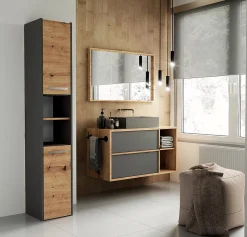 Armoire de salle de bain, antracite, chêne artisan, 170 x 30 x 30 cm