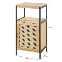 Armoire de salle de bain Tervola MDF bambou rotin 80 x 40 x 35 cm noir naturel en.casa