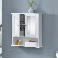 Armoire de salle de bain vintage avec miroir MDF Blanc laqué en.casa