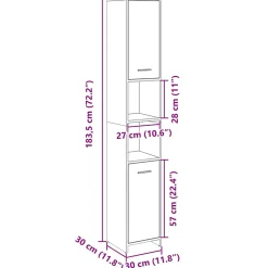 Armoire de salle de bain Chêne sonoma 30x30x183,5 cm Aggloméré vidaXL