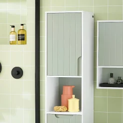 Armoire de Salle de Bain, Meuble de Rangement avec Panier à Linge, BZR137-GR, SoBuy