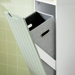 Armoire de Salle de Bain, Meuble de Rangement avec Panier à Linge, BZR137-GR, SoBuy