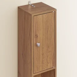 Armoire de Salle de Bain Étroite avec Tiroir et Étagères Réglables en Bois
