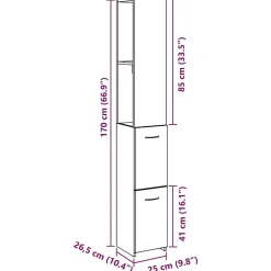 Armoire de salle de bain vieux bois 25x25x170cm bois ingénierie vidaXL