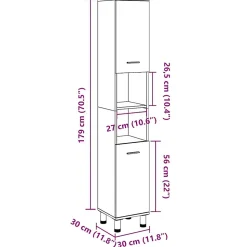 Armoire de salle de bain Gris béton 30x30x179 cm Aggloméré vidaXL