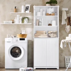 Armoire de Salle de Bain Sac à Linge, Portes, 2 Paniers à Linge, BZR150-W, SoBuy