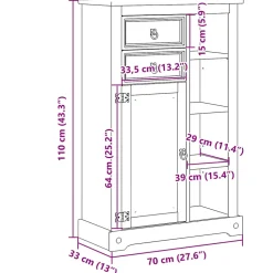 Armoire de salle de bain Corona 70x33x110 cm bois de pin massif vidaXL