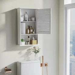 Armoire de Salle de Bain Mural Etagere Reglable en Hauteur Blanc