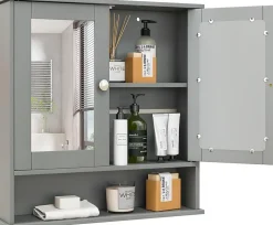 Armoire de Salle de Bain Murale avec Miroir 56 x 13 x 58 CM Gris Foncé