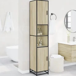 Armoire de salle de bain chêne sonoma bois d'ingénierie métal vidaXL