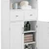Armoire de Salle de Bain avec Etagere Reglable Meuble de Rangement sur Pieds avec Tiroirs et Portes Blanc