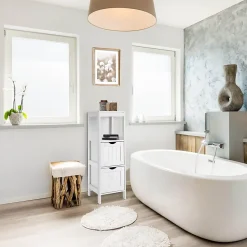 Armoire de Salle de Bains en MDF Blanc avec 2 Tiroirs 1 étagère Rebecca Mobili