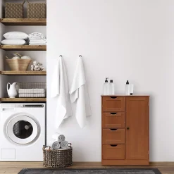 Armoire de Salle de Bains 4 Tiroirs 1 Porte en MDF Marron Rebecca Mobili