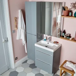 Armoire de salle de bains gris brillant l.40 x H.90 x P.36 cm, GoodHome Imandra