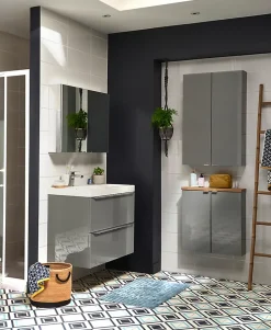 Armoire de salle de bains faible profondeur gris brillant l.60 x H.90 x P.15 cm, GoodHome Imandra