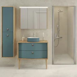 Armoire de salle de bains lumineuse LED avec miroir effet bois l.90 x H.70 x P.18 cm, Decotec Havana