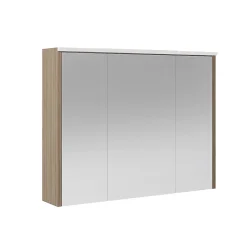 Armoire de salle de bains lumineuse LED avec miroir effet bois l.90 x H.70 x P.18 cm, Decotec Havana