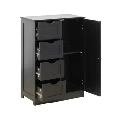 Armoire de Salle de Bains 4 Tiroirs 1 Porte en MDF Noir Rebecca Mobili