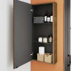 Armoire de salle de bains faible profondeur effet noyer l.40 x H.90 x P.15 cm, GoodHome Imandra