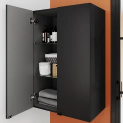 Armoire de salle de bains noir mat l.60 x H.90 x P.36 cm, GoodHome Imandra