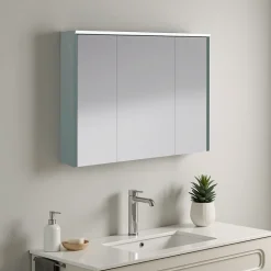 Armoire de salle de bains éclairante LED vert toundra avec miroir l.90 x H.70 x P.18 cm, Decotec Archi