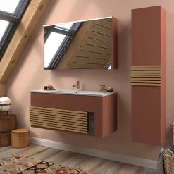 Armoire de salle de bains éclairante avec miroir Archi terracotta mat 120 cm