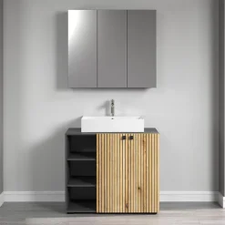 Armoire de toilette 3 portes miroir L90 cm - PUREBLISS