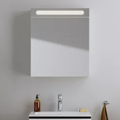 Armoire de toilette aluminium 1 porte miroir charnière gauche + éclairage LED pour salle de bain + toilette, 70x60x15cm, DURAPOINT