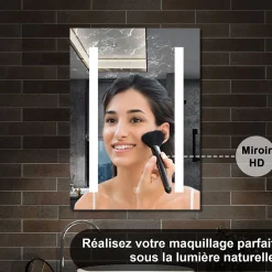 Armoire de toilette avec Miroir LED Anti-Buée, Éclairage 3 Couleurs et Prise Rasoir, Chêne, 40x70 cm, AICA Sanitaire