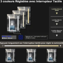 Armoire de toilette avec Miroir LED Anti-Buée, Éclairage 3 Couleurs et Prise Rasoir, Anthracite, 60x70 cm, AICA Sanitaire