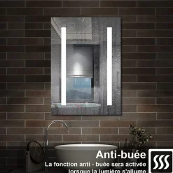 Armoire de toilette avec Miroir LED Anti-Buée, Éclairage 3 Couleurs et Prise Rasoir, Anthracite, 60x70 cm, AICA Sanitaire