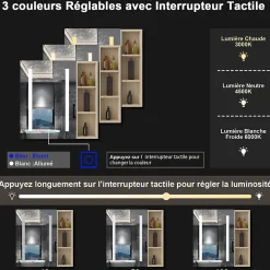 Armoire de toilette avec Miroir LED et Étagère Latérale, Anti-Buée, Éclairage 3 Couleurs + Prise, Chêne 60x70 cm
