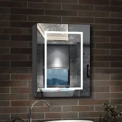 Armoire de toilette avec Miroir LED Anti-Buée, Anthracite 50x70 cm, Éclairage 3 Couleurs et Prise Rasoir, AICA Sanitaire