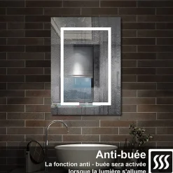 Armoire de toilette avec Miroir LED Anti-Buée, Anthracite 50x70 cm, Éclairage 3 Couleurs et Prise Rasoir, AICA Sanitaire