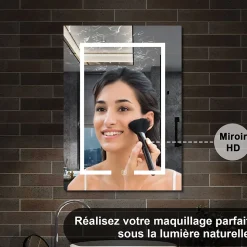 Armoire de toilette avec Miroir LED Anti-Buée, Anthracite 50x70 cm, Éclairage 3 Couleurs et Prise Rasoir, AICA Sanitaire